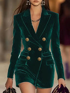 Velvet Double - Breasted Blazer Dress - Charmdeals
