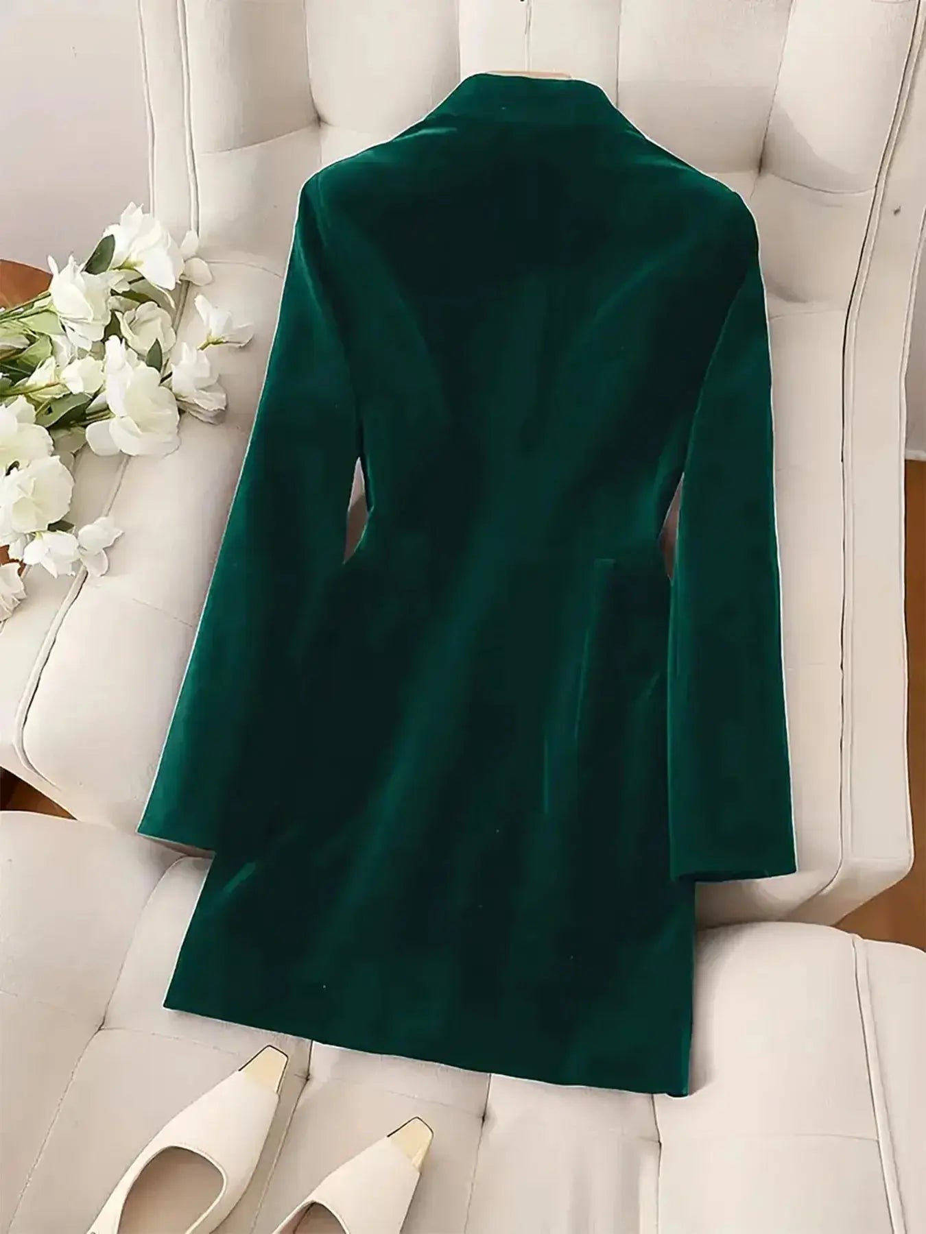 Velvet Double - Breasted Blazer Dress - Charmdeals