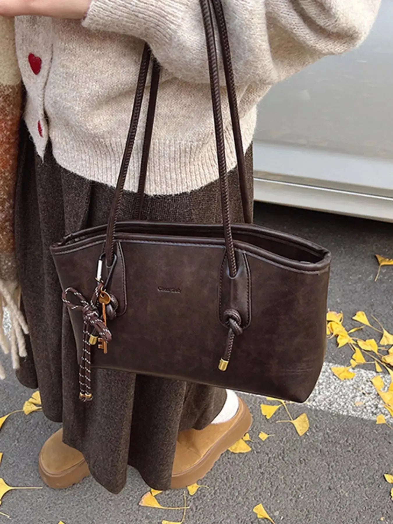 Vintage Style Leather Shoulder Bag - Charmdeals