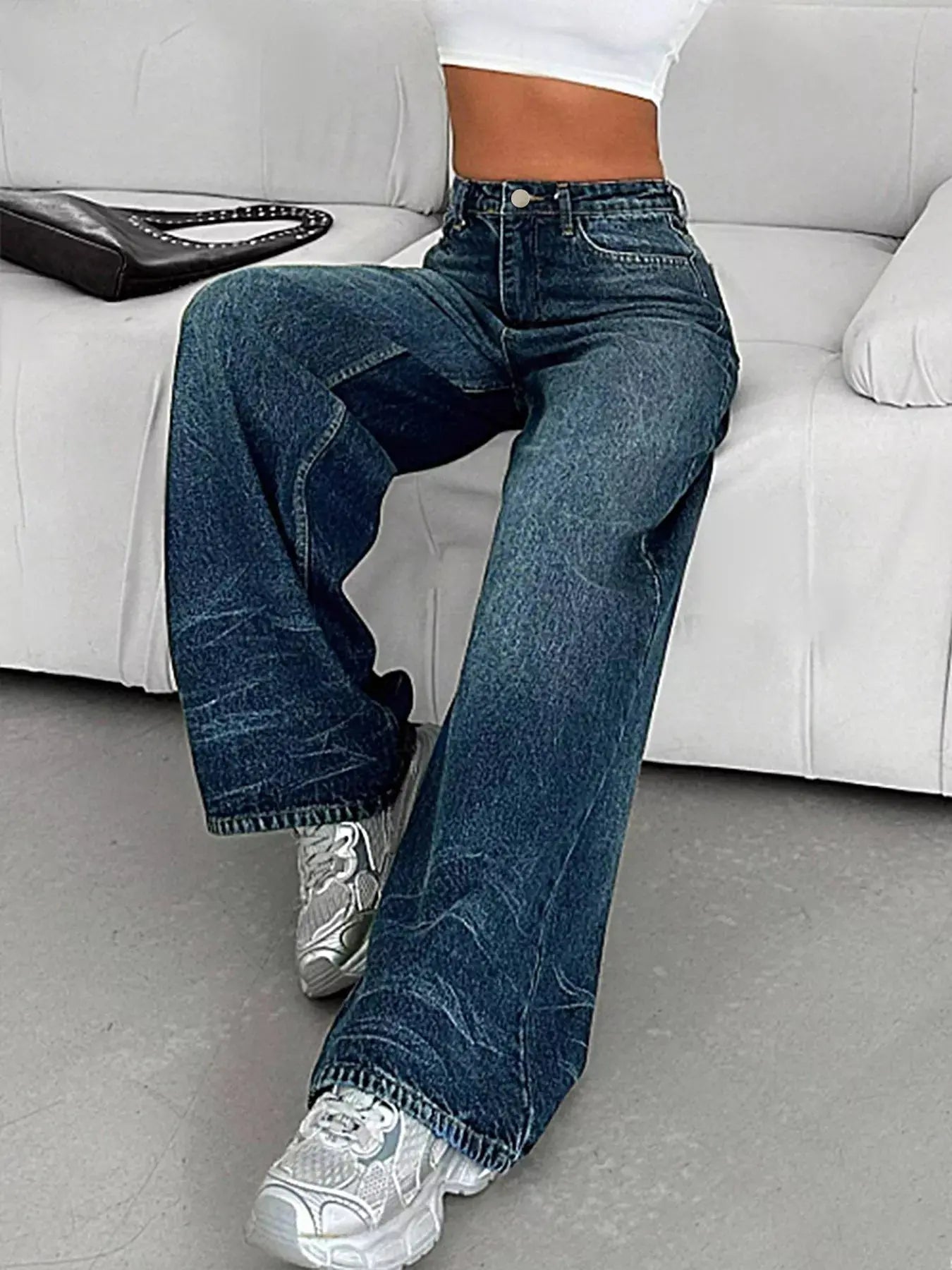 Vintage Wash Wide Leg Jeans - Charmdeals