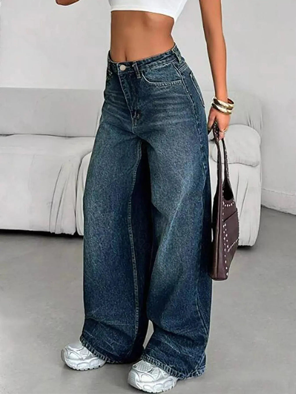 Vintage Wash Wide Leg Jeans - Charmdeals