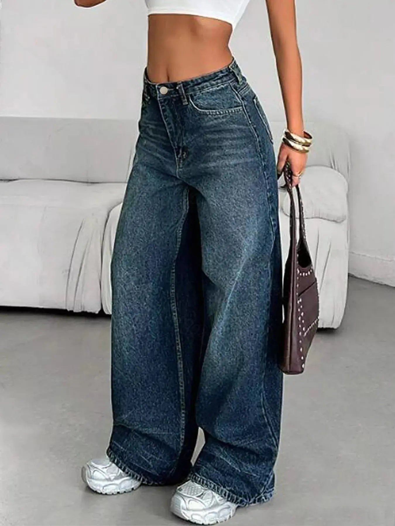 Vintage Wash Wide Leg Jeans - Charmdeals