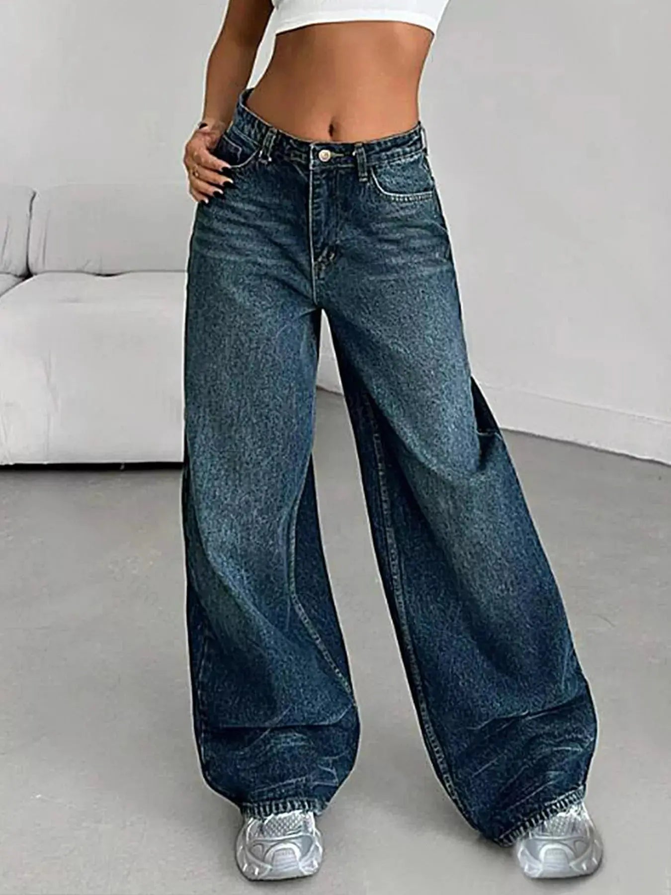 Vintage Wash Wide Leg Jeans - Charmdeals