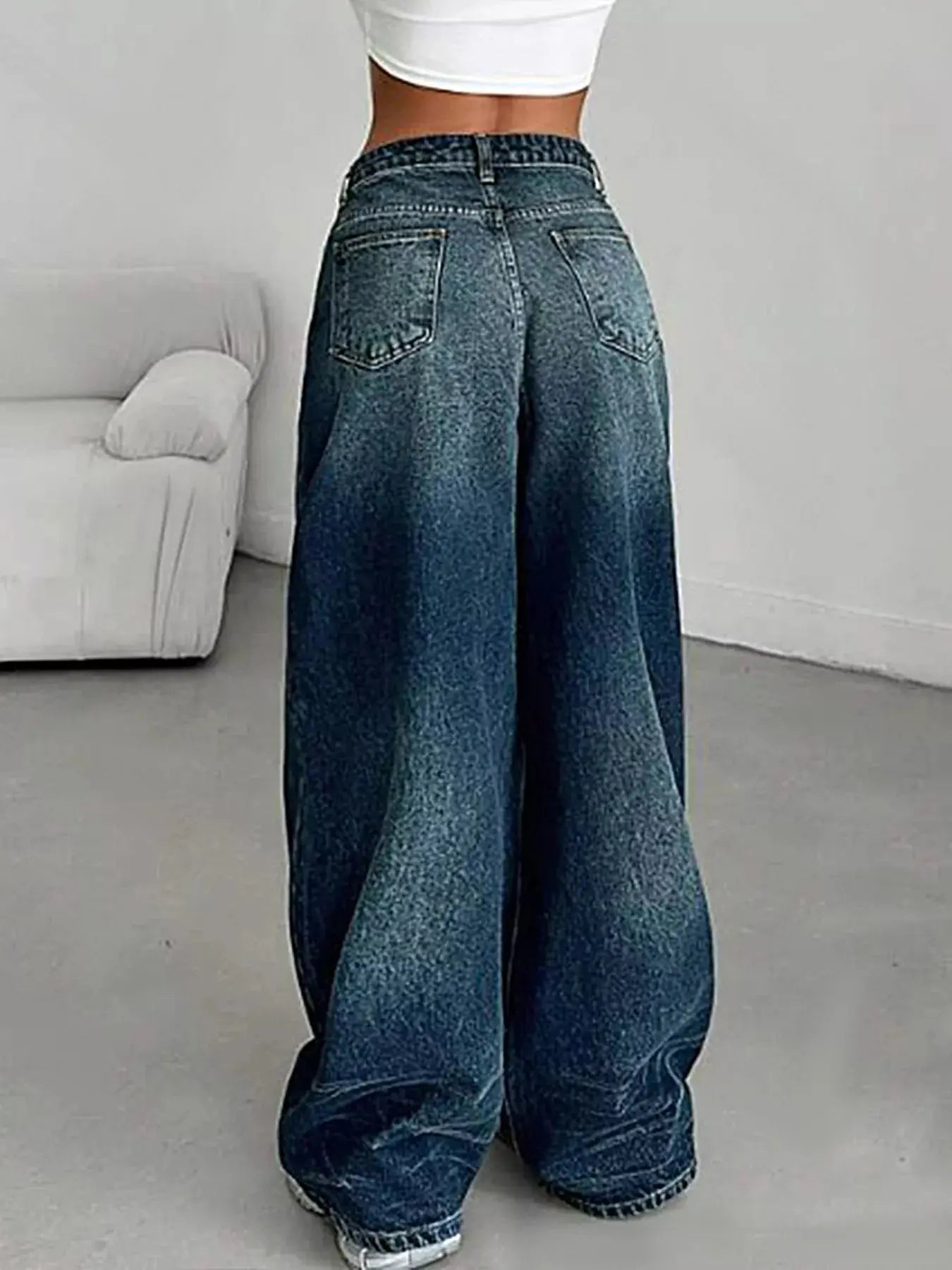 Vintage Wash Wide Leg Jeans - Charmdeals