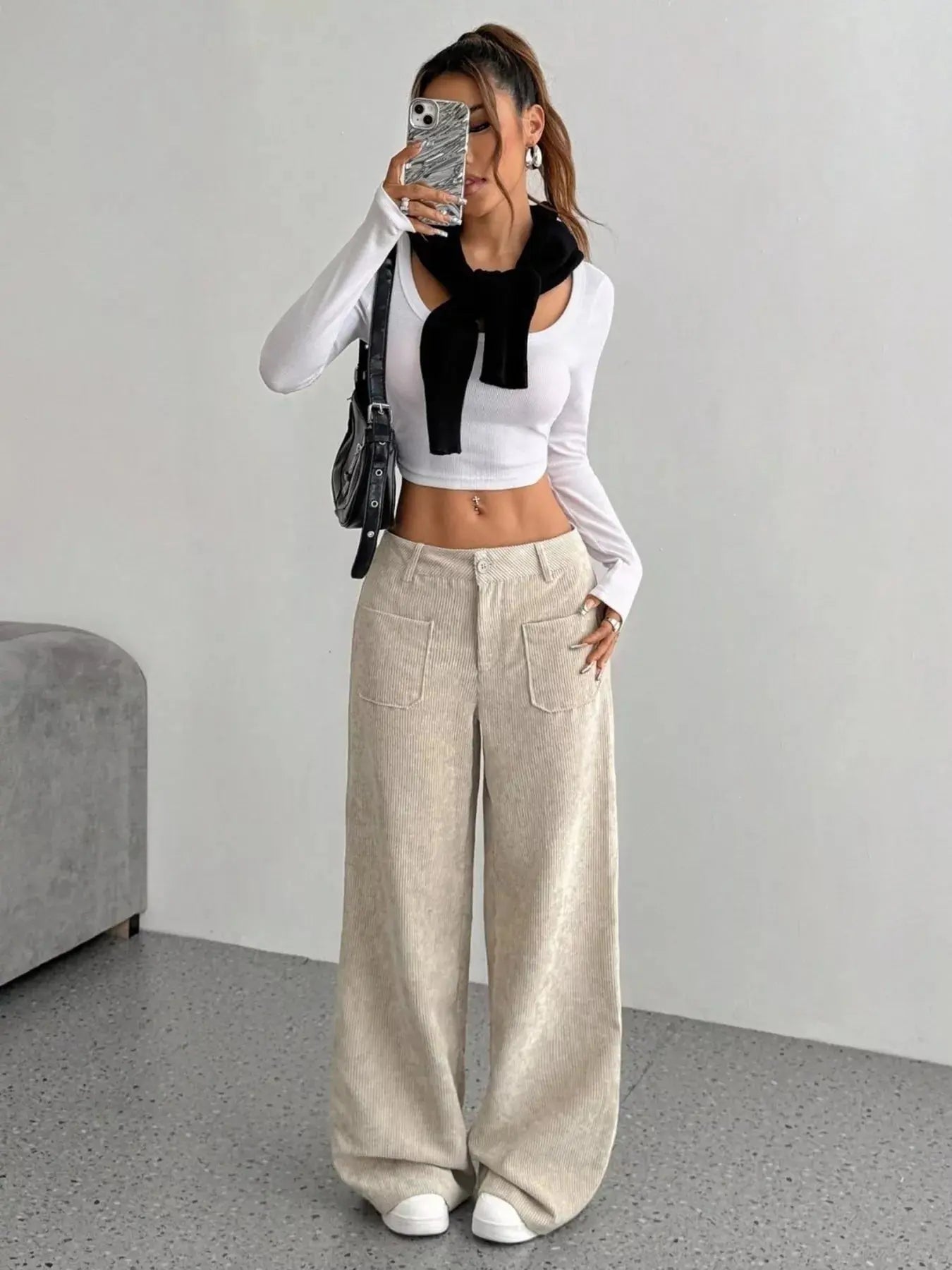 Wide Leg Corduroy Pants - Charmdeals