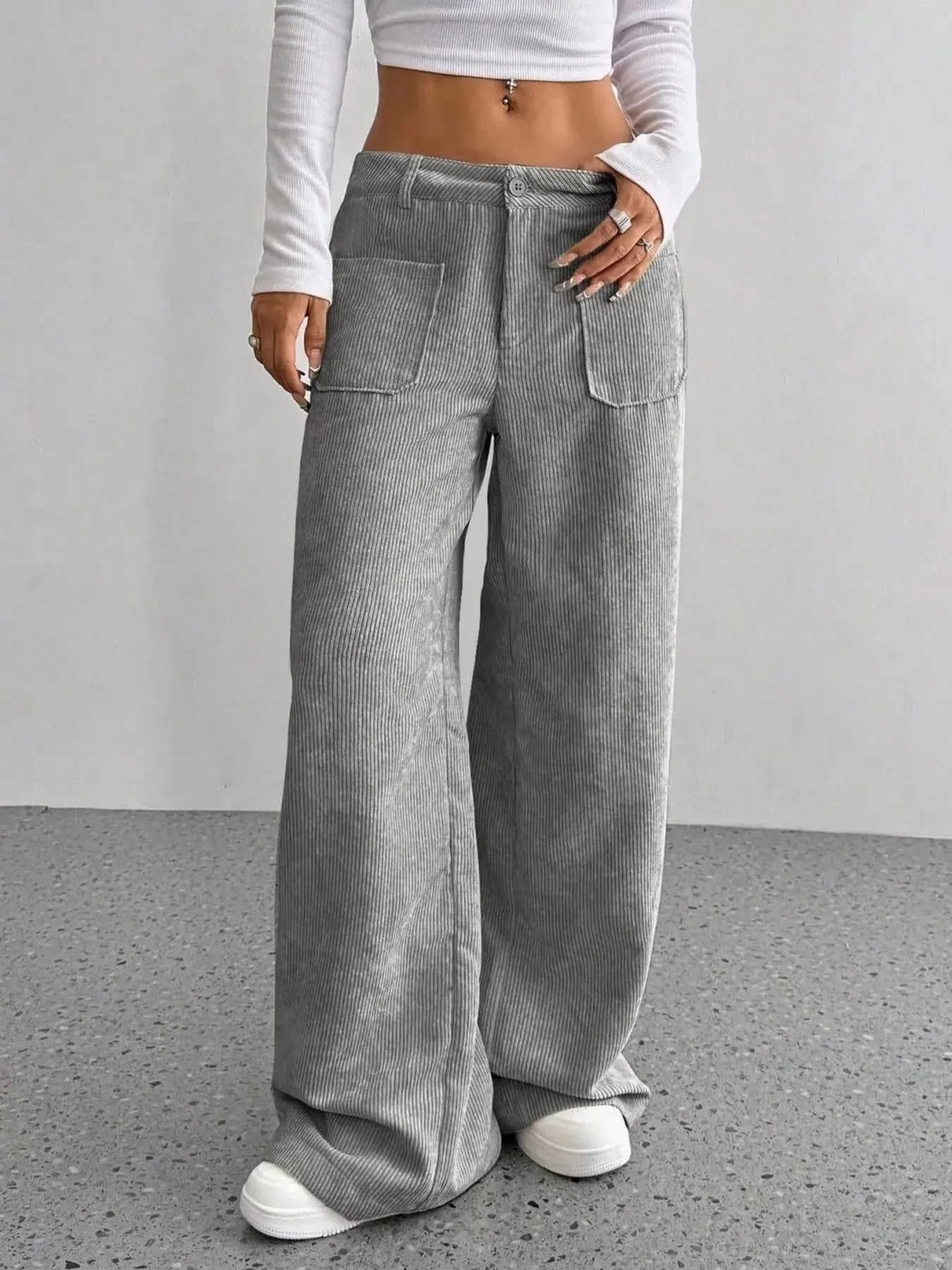 Wide Leg Corduroy Pants - Charmdeals