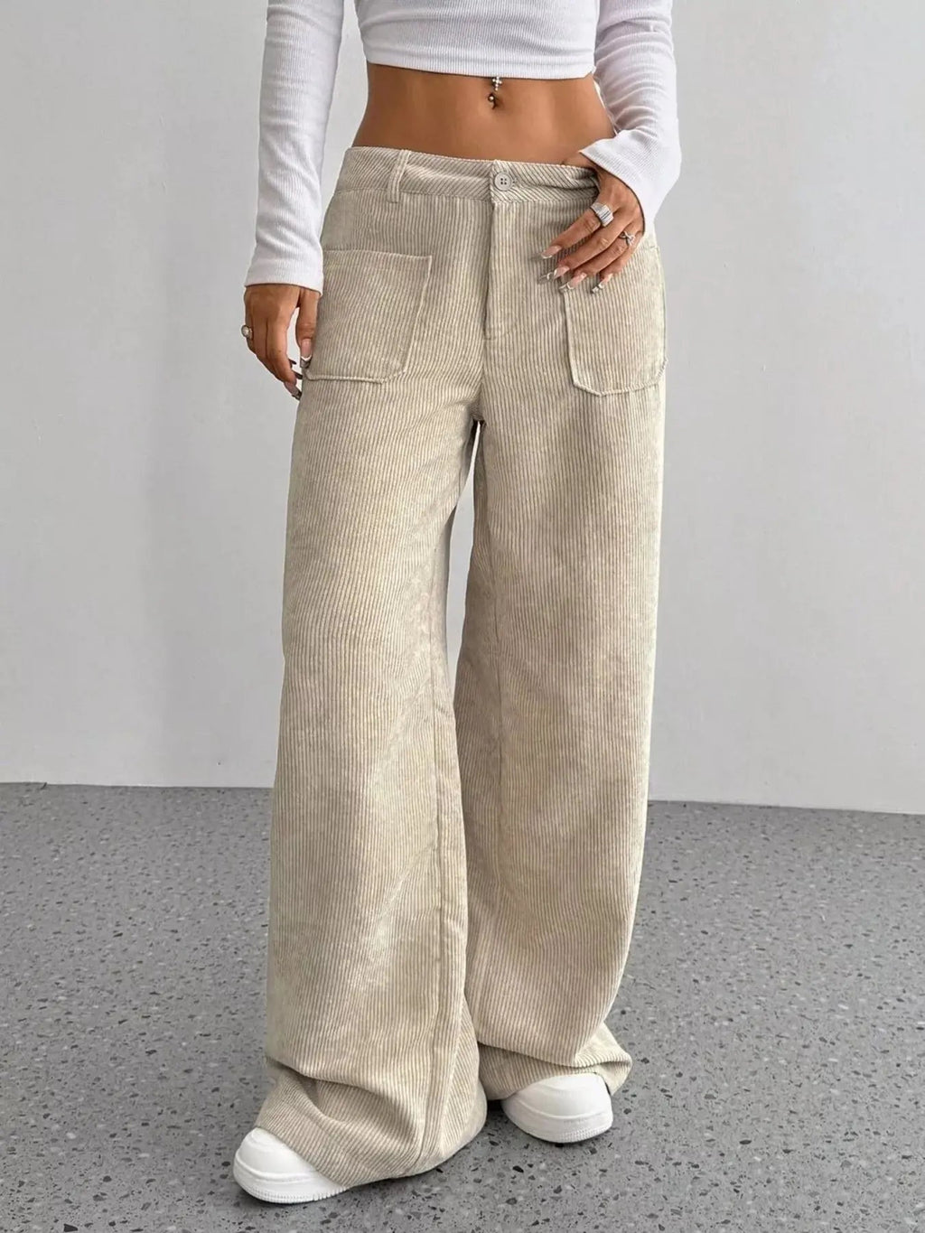 Wide Leg Corduroy Pants - Charmdeals