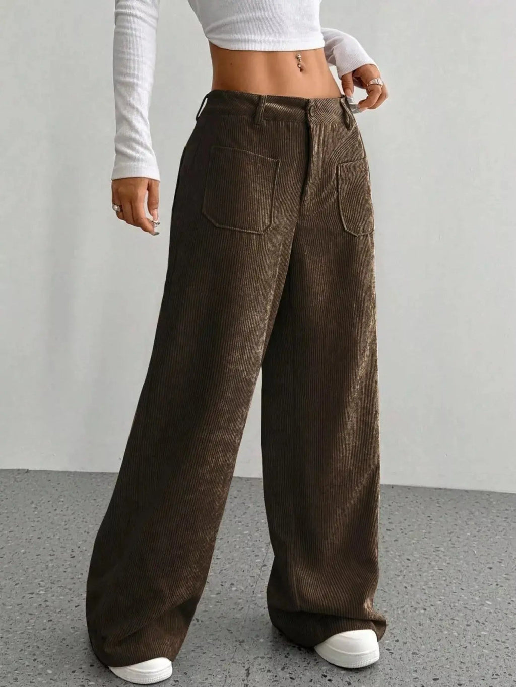 Wide Leg Corduroy Pants - Charmdeals