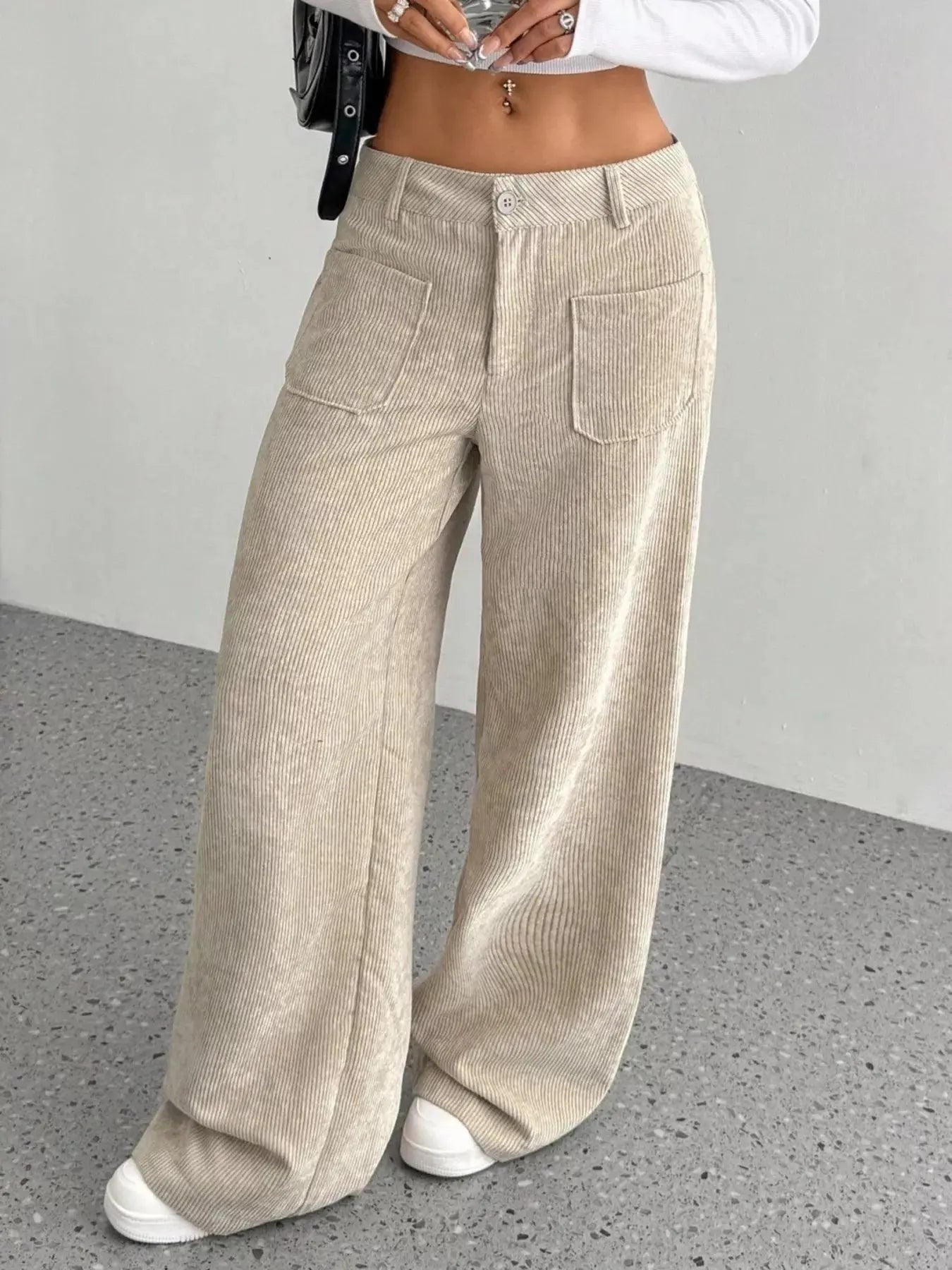 Wide Leg Corduroy Pants - Charmdeals