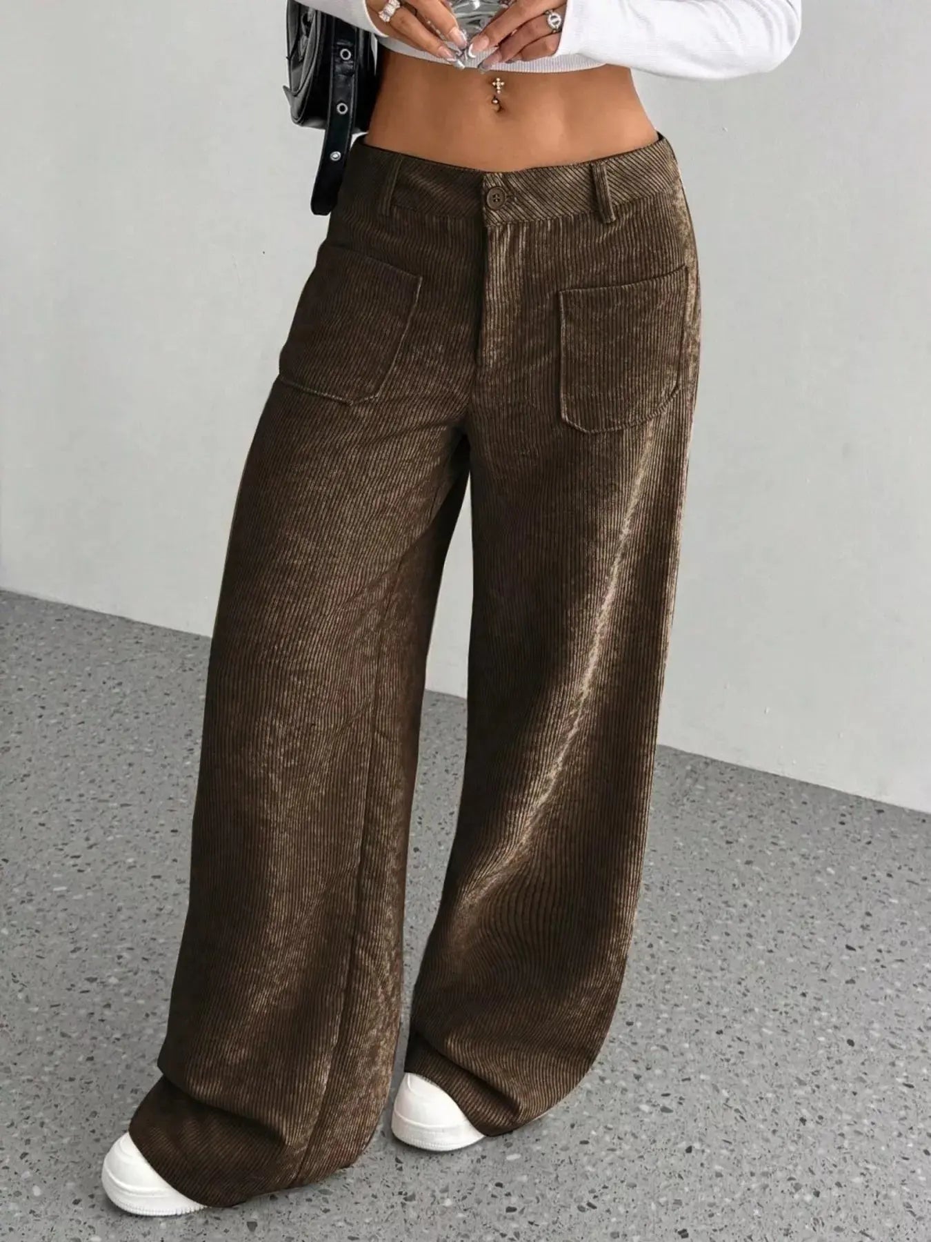 Wide Leg Corduroy Pants - Charmdeals