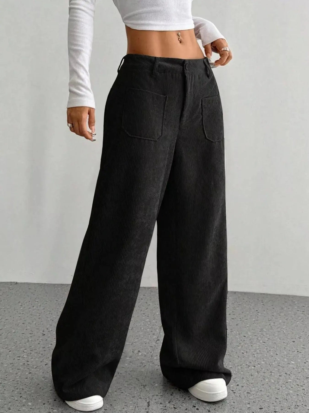 Wide Leg Corduroy Pants - Charmdeals