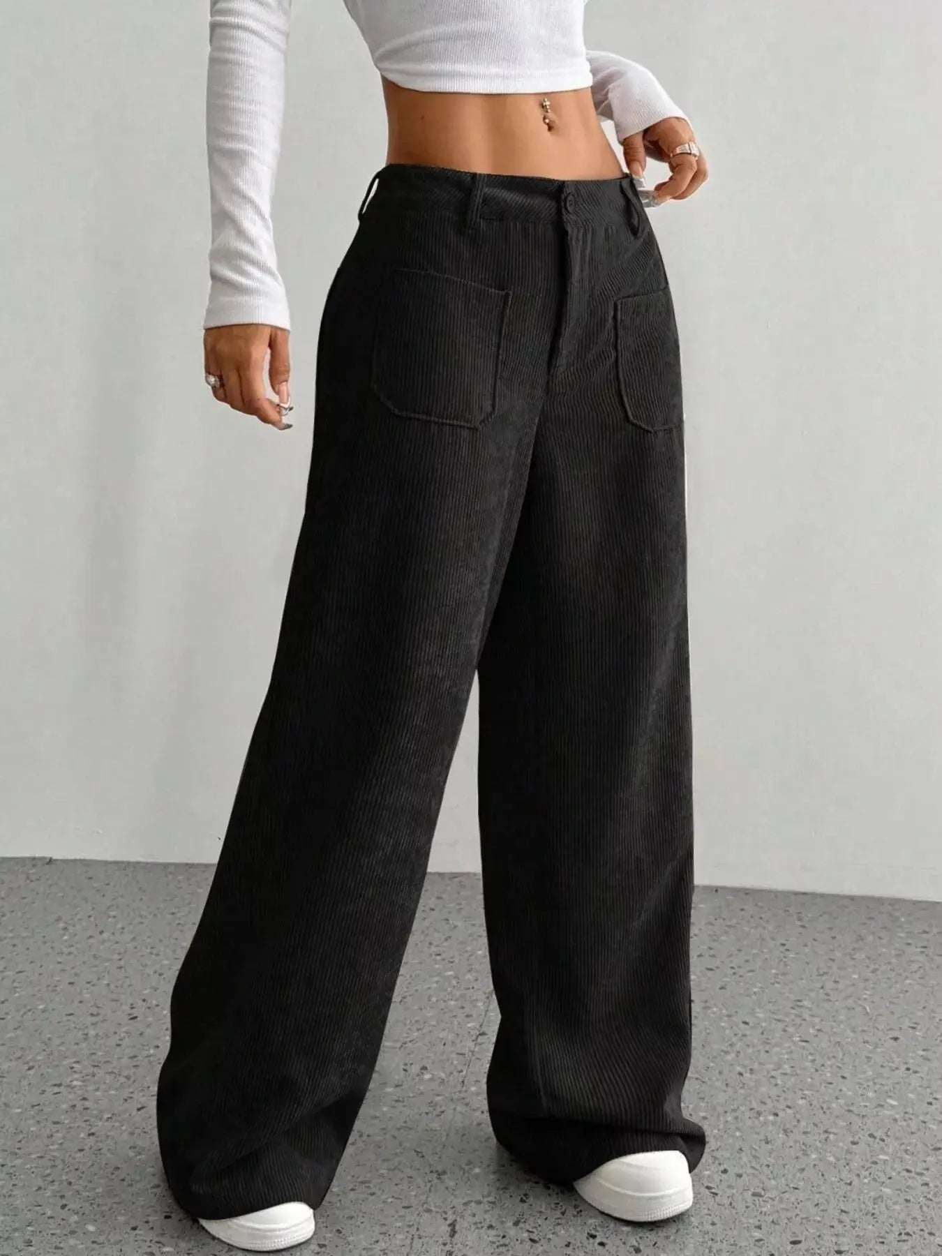 Wide Leg Corduroy Pants - Charmdeals
