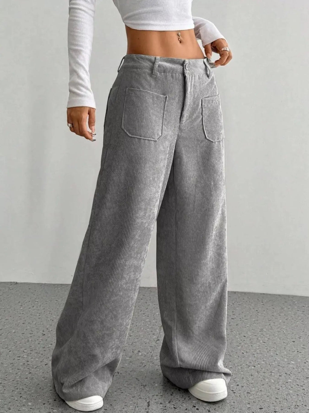 Wide Leg Corduroy Pants - Charmdeals