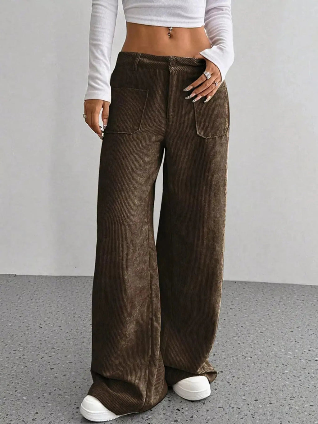 Wide Leg Corduroy Pants - Charmdeals