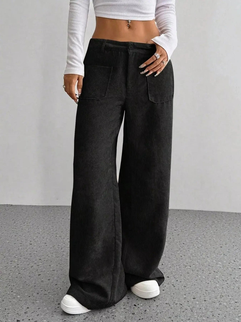 Wide Leg Corduroy Pants - Charmdeals