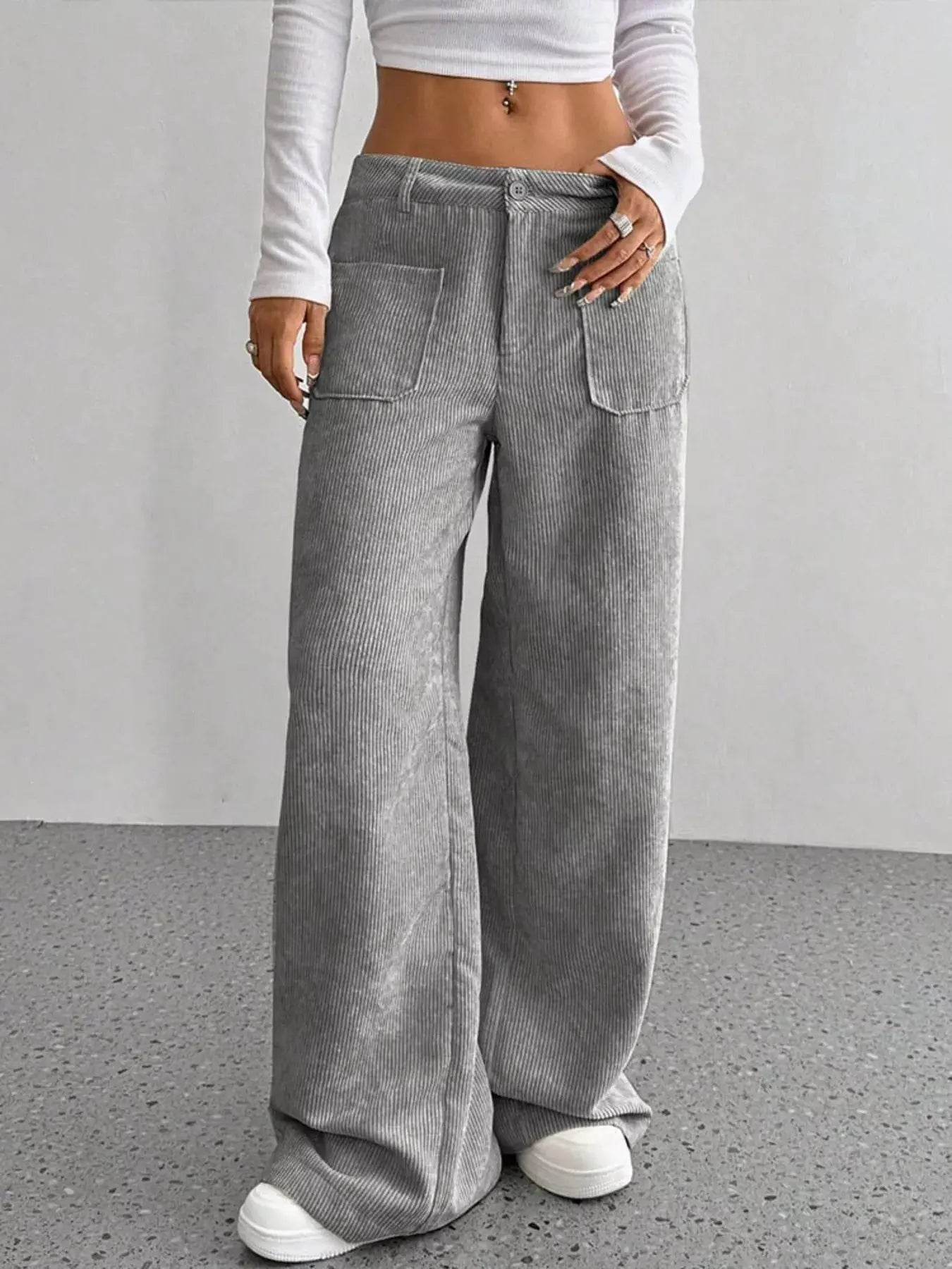 Wide Leg Corduroy Pants - Charmdeals