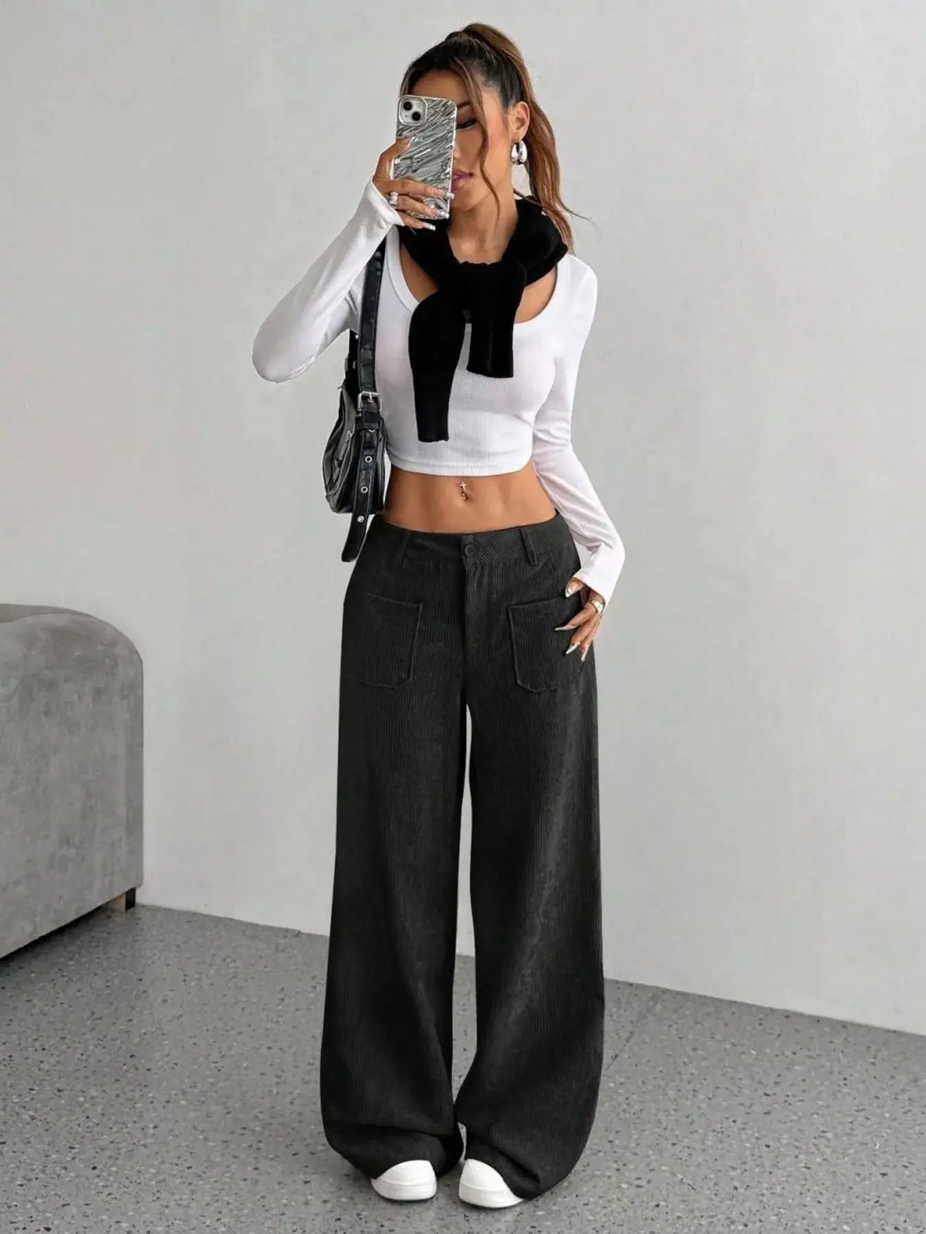 Wide Leg Corduroy Pants - Charmdeals