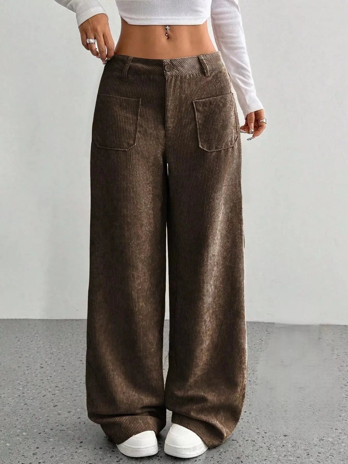 Wide Leg Corduroy Pants - Charmdeals