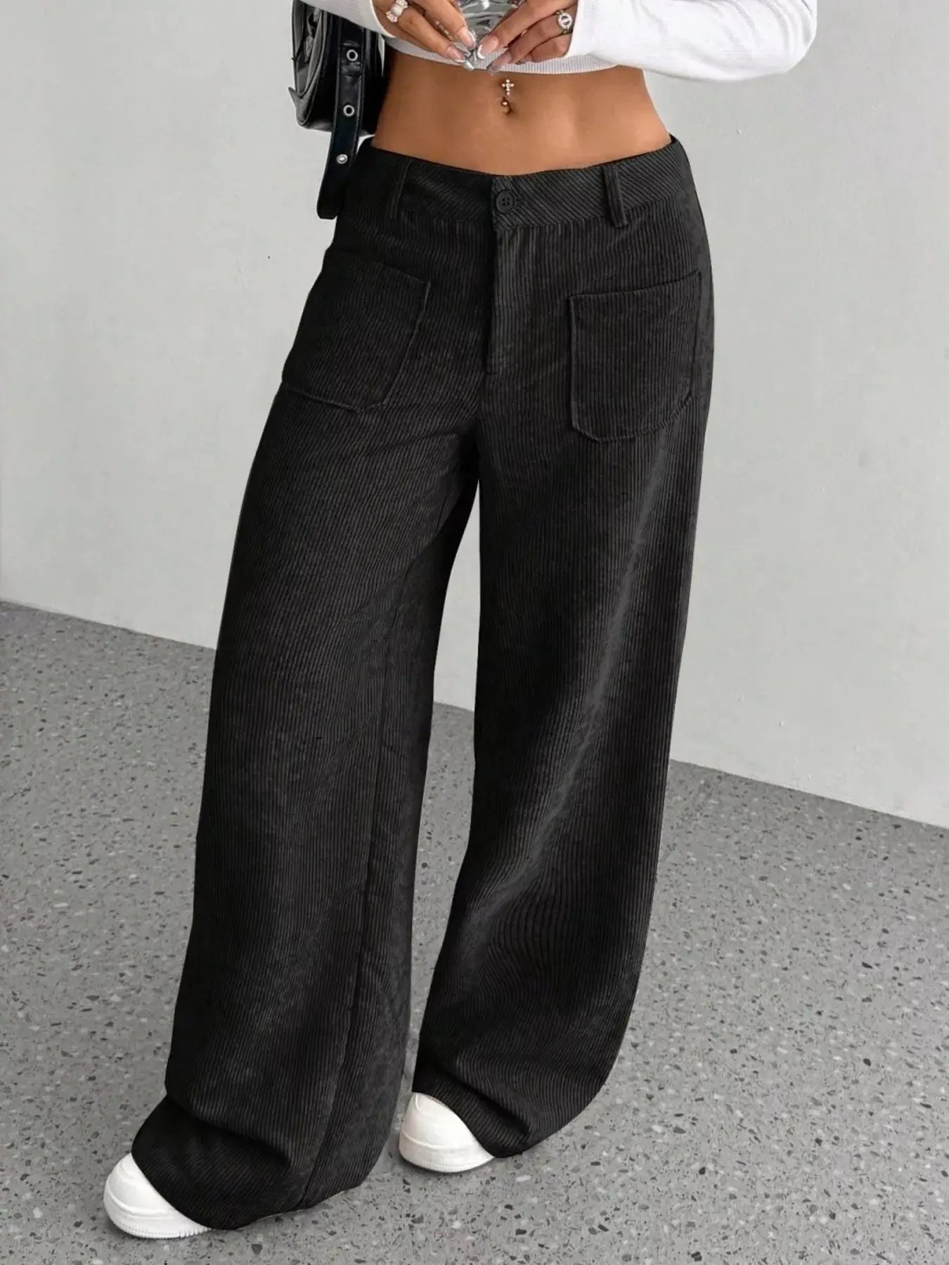 Wide Leg Corduroy Pants - Charmdeals