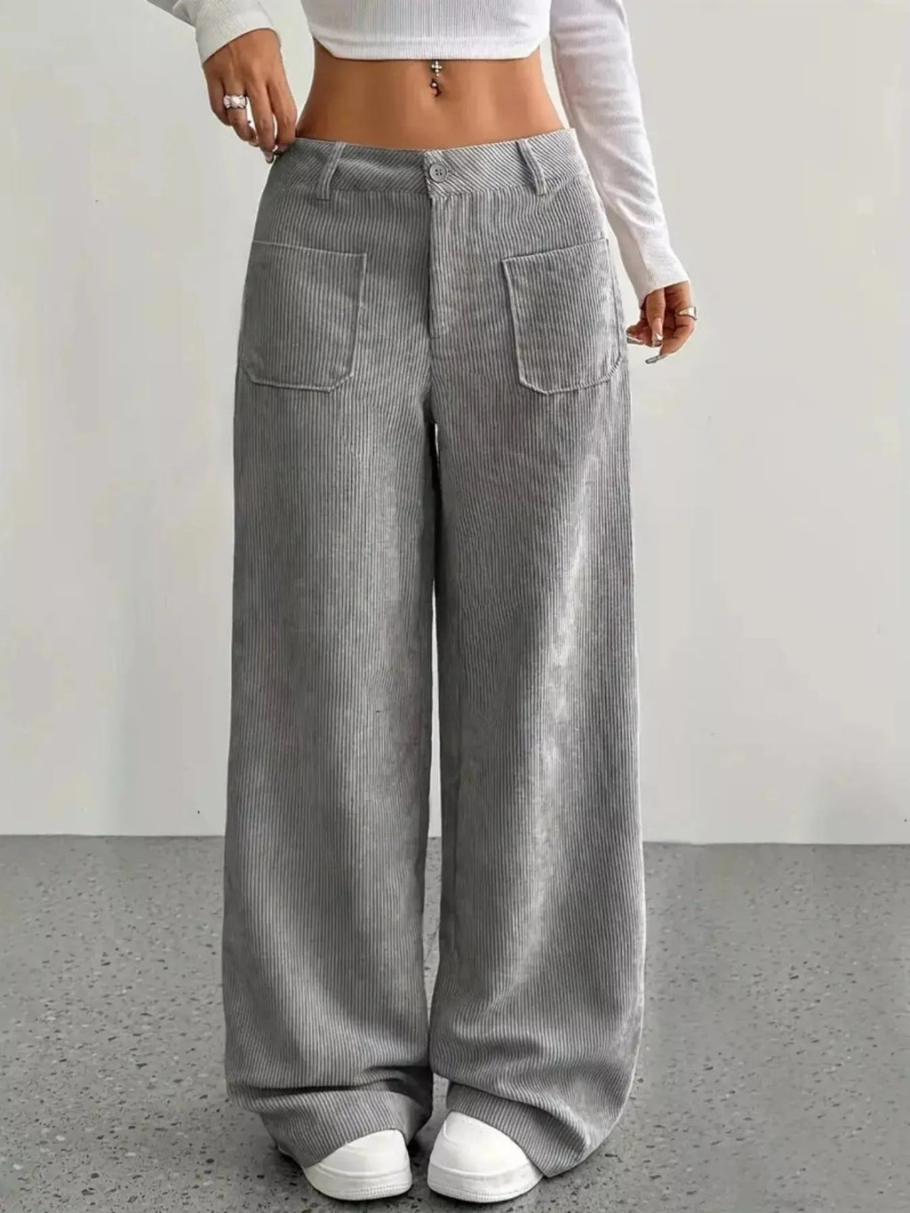Wide Leg Corduroy Pants - Charmdeals