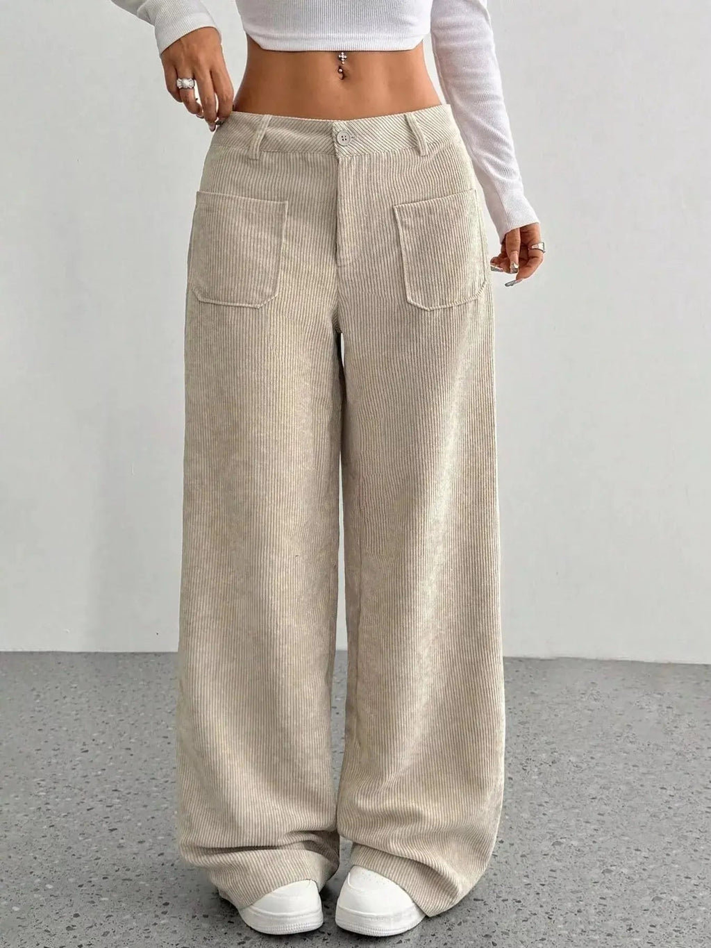 Wide Leg Corduroy Pants - Charmdeals