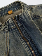 Woman Plus Size Zip Up Long Sleeve Denim Jacket - Charmdeals
