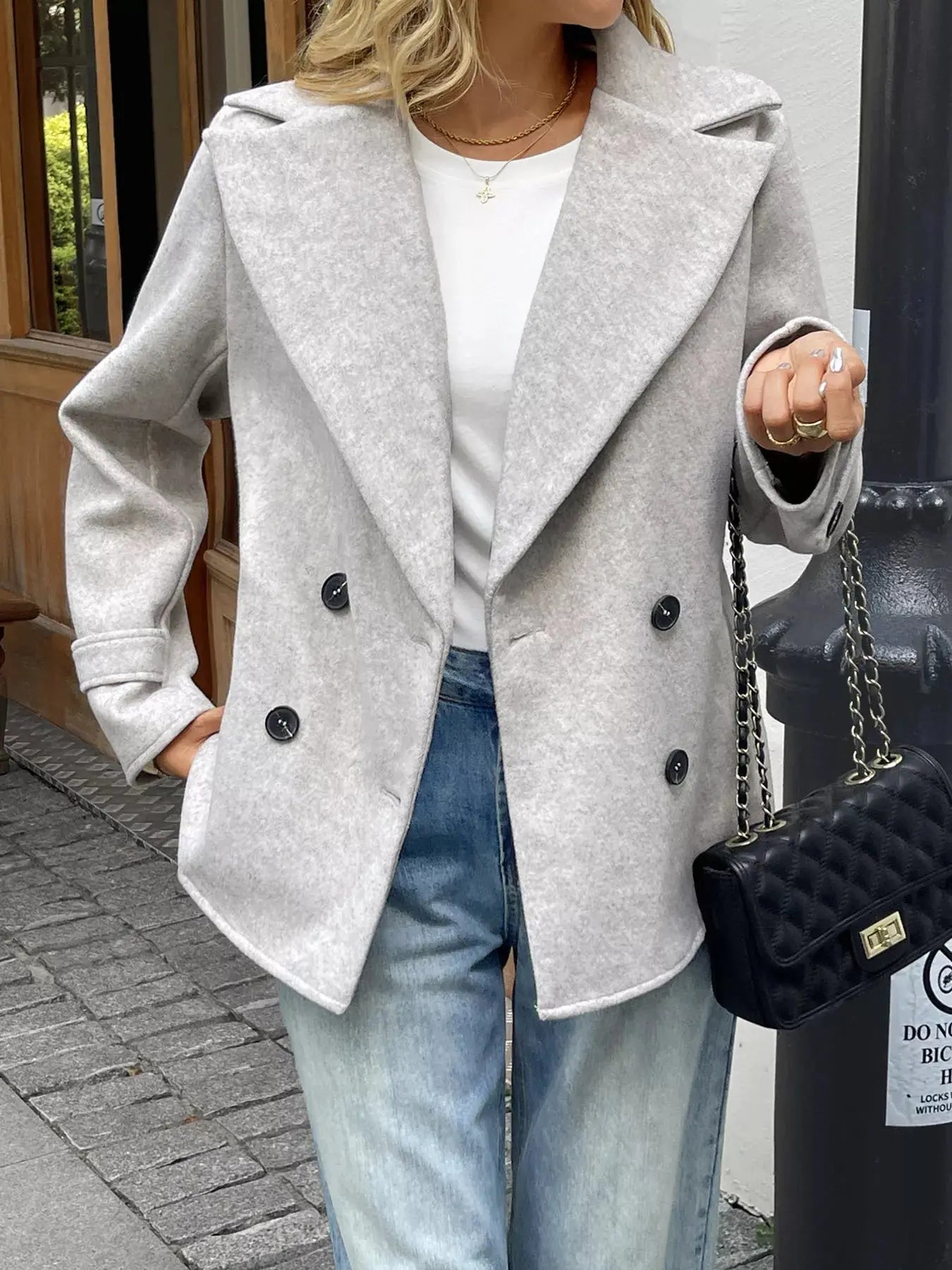 Wool Blend Double - Breasted Jacket - Charmdeals