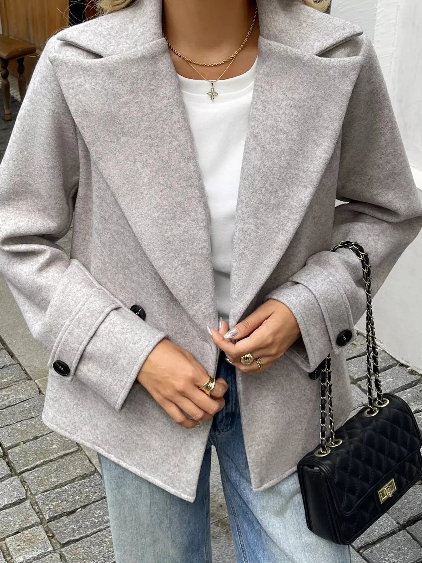 Wool Blend Double - Breasted Jacket - Charmdeals