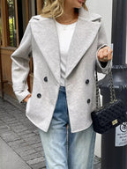 Wool Blend Double - Breasted Jacket - Charmdeals