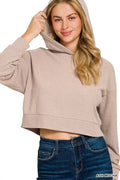 Zenana Drop Shoulder Ribbed Crop Hoodie - Charmdeals