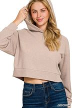 Zenana Drop Shoulder Ribbed Crop Hoodie - Charmdeals