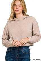 Zenana Drop Shoulder Ribbed Crop Hoodie - Charmdeals