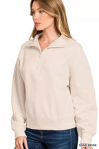 Zenana Fleece High Neck Half Zip Sweatshirt - Charmdeals