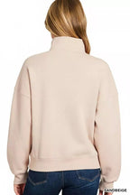 Zenana Fleece High Neck Half Zip Sweatshirt - Charmdeals