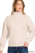 Zenana Fleece High Neck Half Zip Sweatshirt - Charmdeals