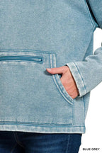 Zenana Fleece Washed High Neck Kangaroo Pocket Sweatshirt - Charmdeals