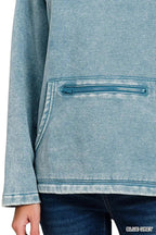 Zenana Fleece Washed High Neck Kangaroo Pocket Sweatshirt - Charmdeals