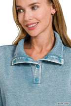Zenana Fleece Washed High Neck Kangaroo Pocket Sweatshirt - Charmdeals