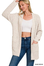 Zenana Long Sleeve Popcorn Sweater Cardigan with Pockets - Charmdeals