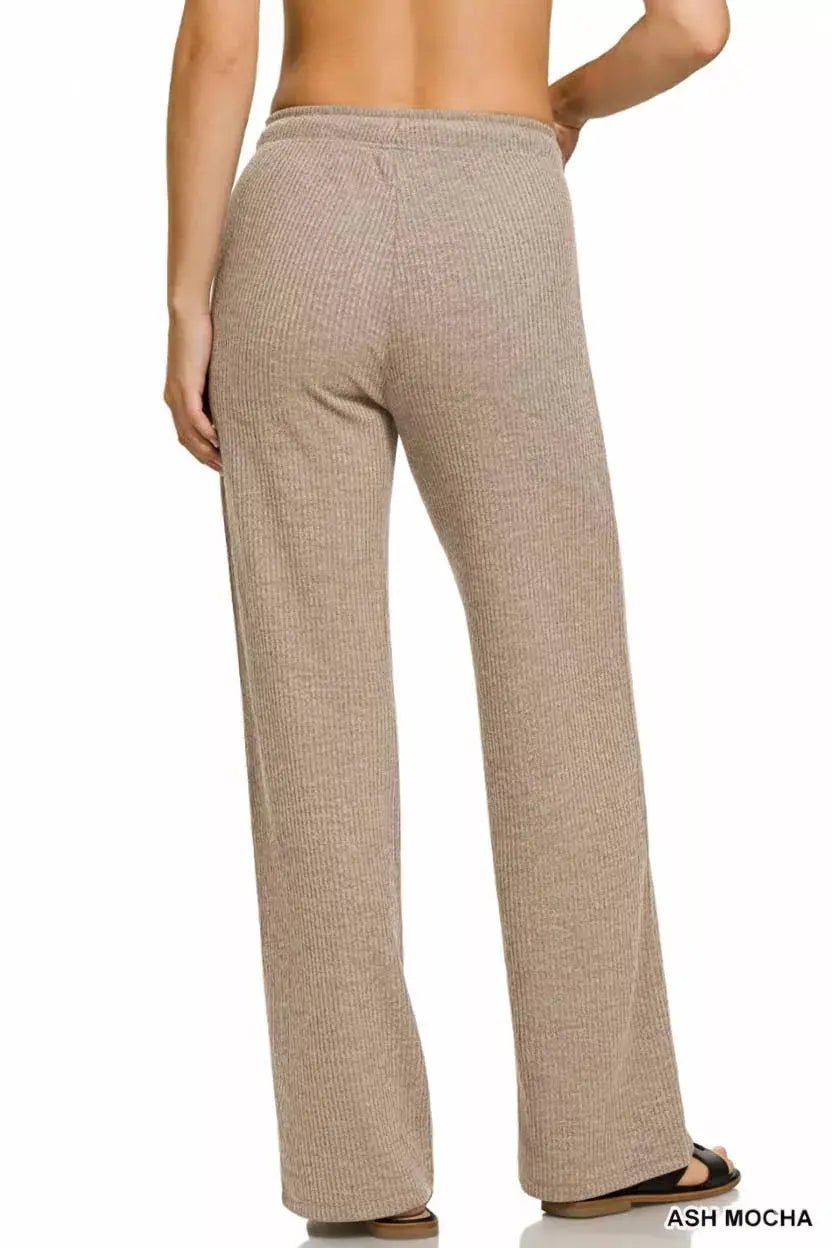 Zenana Ribbed Drawstring Lounge Pants - Charmdeals
