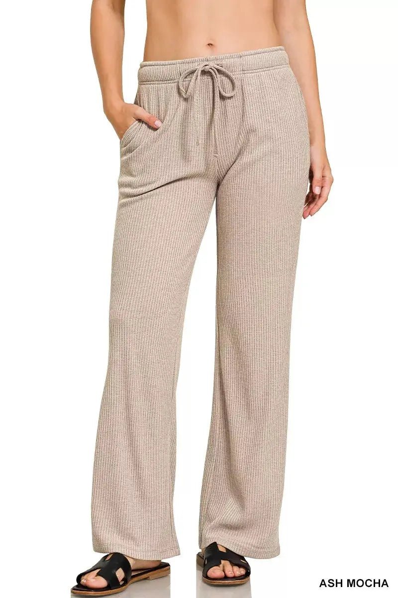 Zenana Ribbed Drawstring Lounge Pants - Charmdeals
