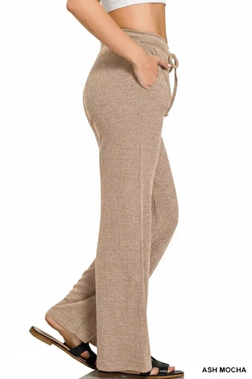 Zenana Ribbed Drawstring Lounge Pants - Charmdeals