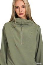 Zenana Ribbed High Neck Half Zip Pullover & Pants Set - Charmdeals