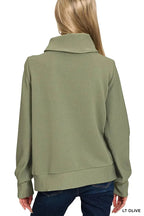 Zenana Ribbed High Neck Half Zip Pullover & Pants Set - Charmdeals