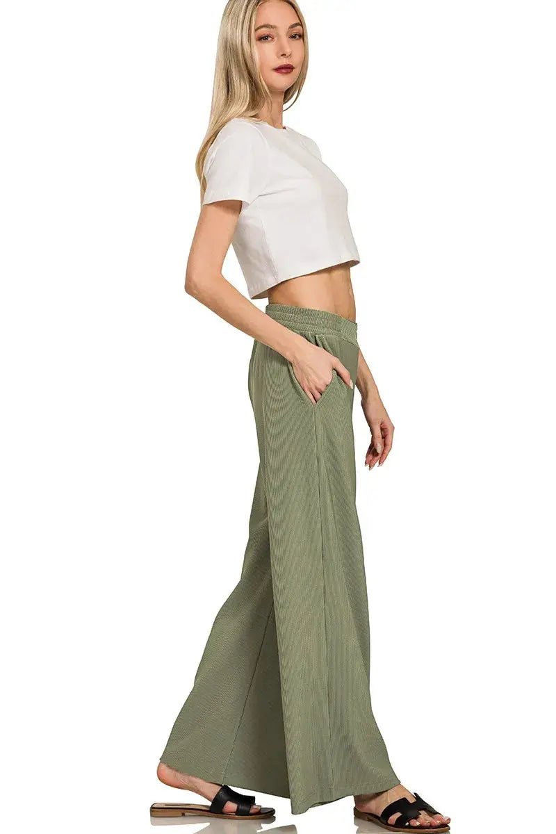 Zenana Ribbed High Neck Half Zip Pullover & Pants Set - Charmdeals