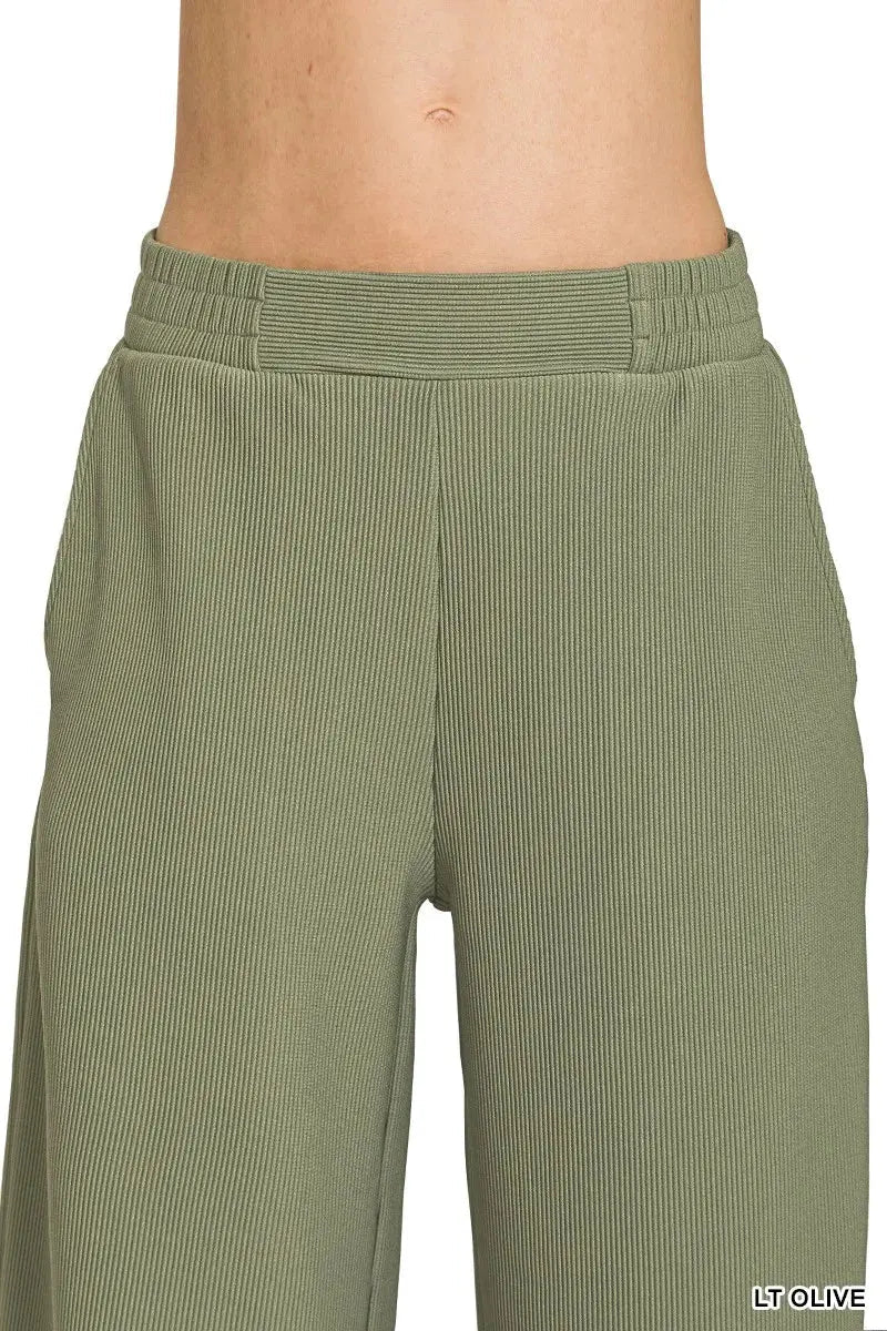 Zenana Ribbed High Neck Half Zip Pullover & Pants Set - Charmdeals