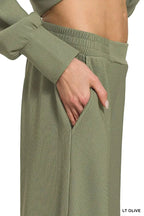Zenana Ribbed High Neck Half Zip Pullover & Pants Set - Charmdeals