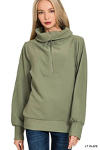 Zenana Ribbed High Neck Half Zip Pullover & Pants Set - Charmdeals