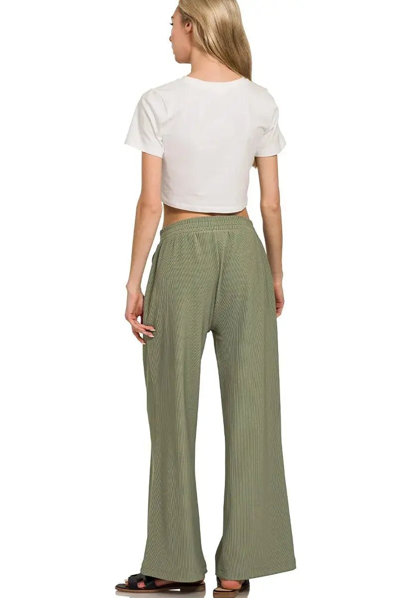 Zenana Ribbed High Neck Half Zip Pullover & Pants Set - Charmdeals