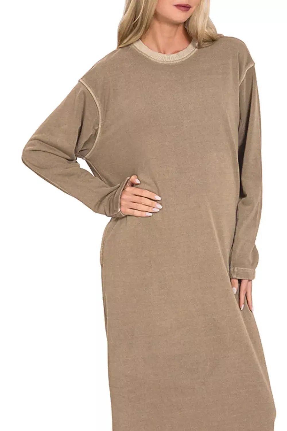 Zenana Soft Fleece Pigment Dye Sweatshirts Dress - Charmdeals